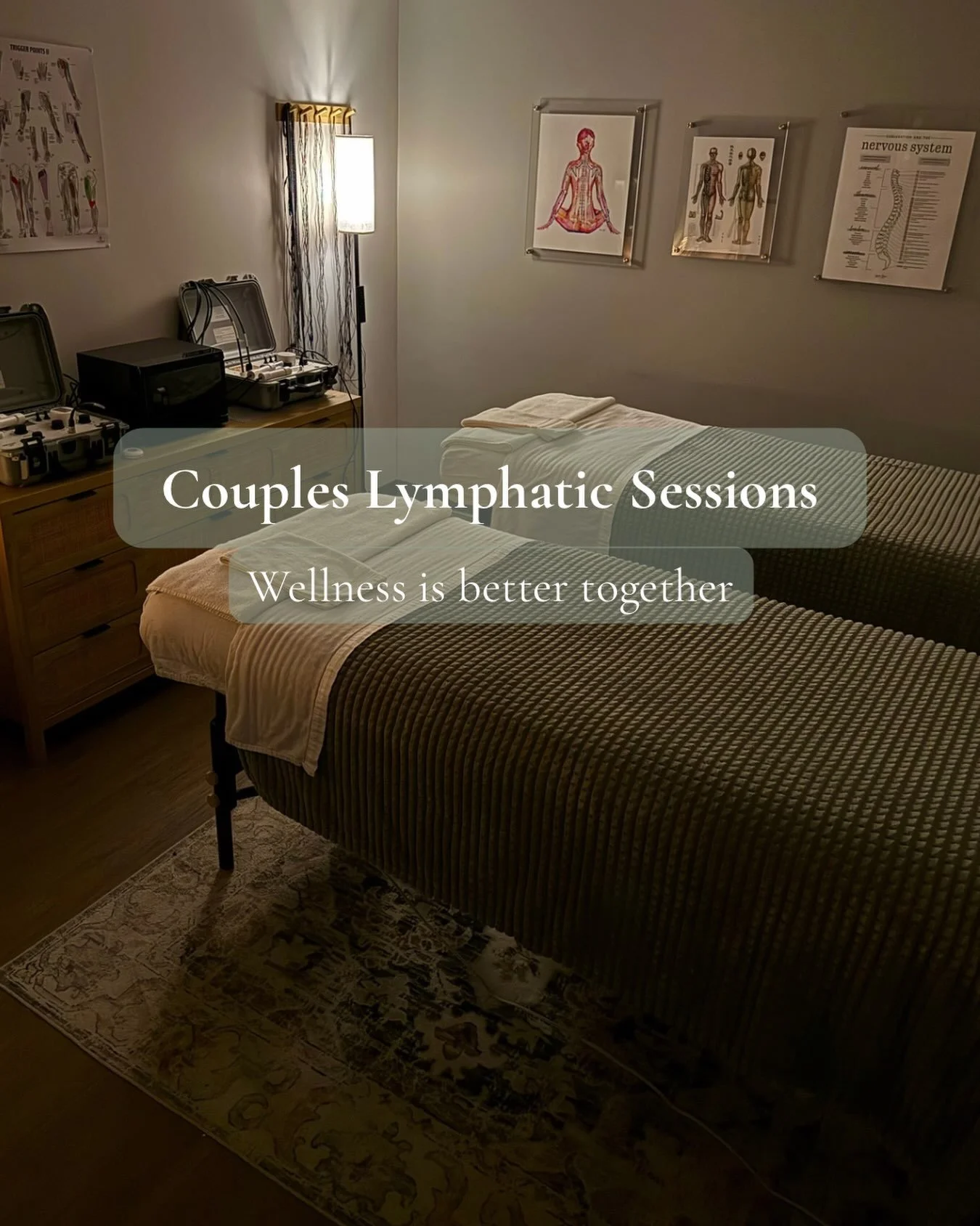 The best kind of date leaves you both feeling better. 🤍

Skip the crowded restaurant.
Skip the endless scrolling.

Spend an hour investing in your health together.

Our Couples Lymphatic Enhancement Therapy sessions allow you to relax side by side w