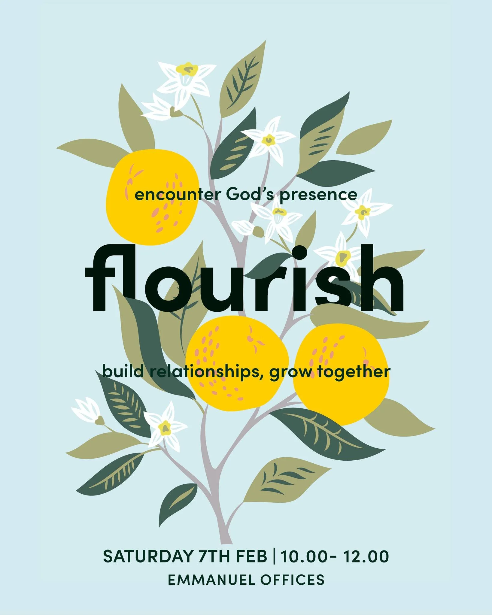 Calling all Emmanuel women! Tomorrow at the church offices we are hosting our first Flourish event. A morning for the women of Emmanuel to spend time with each other and with God, an opportunity to grow together. Saturday 7th February, 10-12 at the c