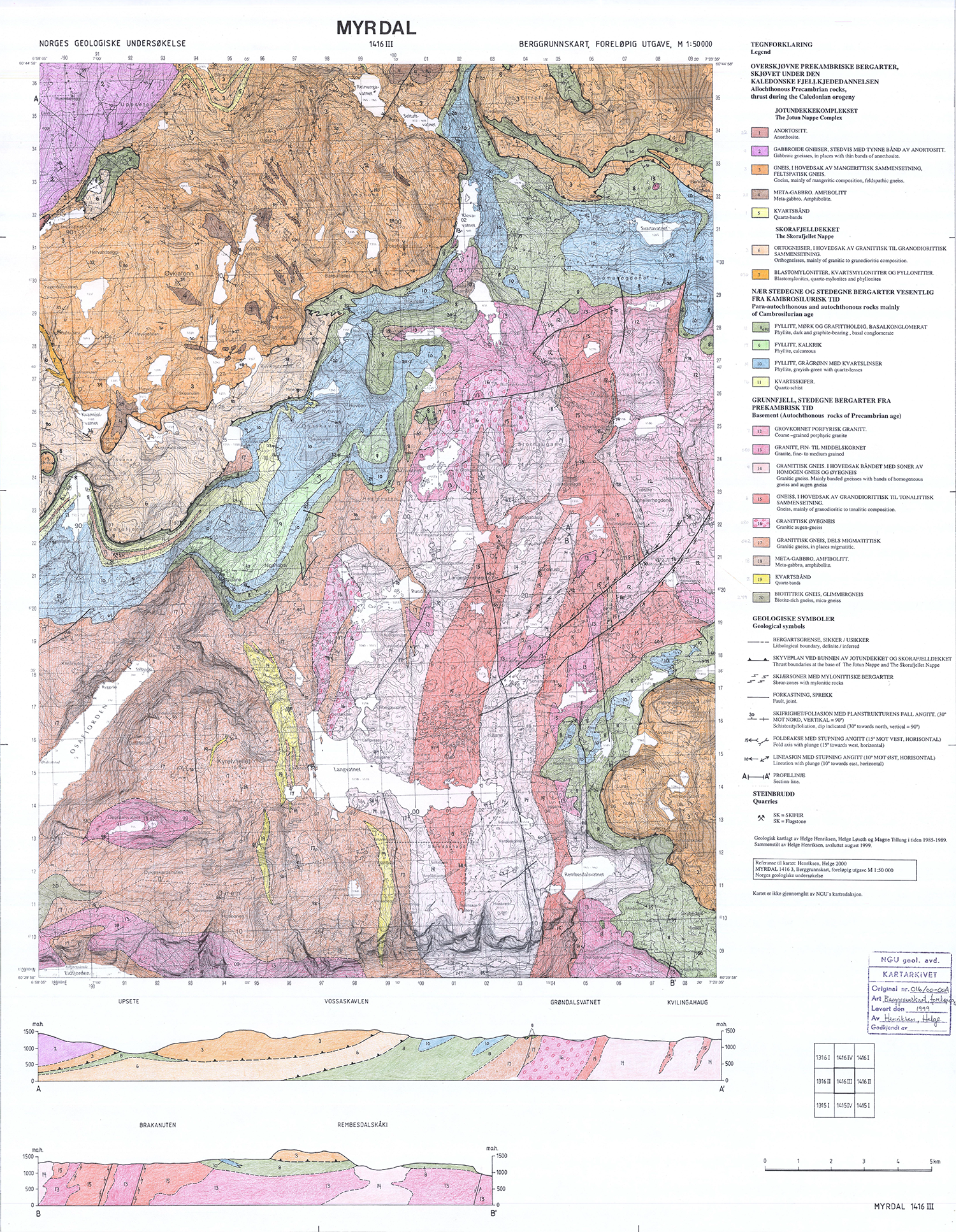 Berggrunnsgeologisk kart Myrdal 1:50 000