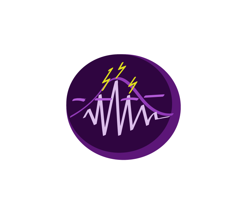 Illustration of a brain with a pulse line and lightning bolts, representing brain activity or neural signals.