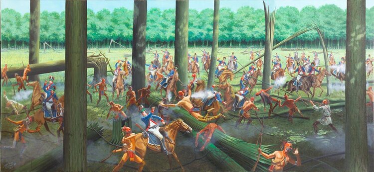 Photo of a painting depicting the Battle of Fallen Timbers taken by the Kentucky National Guard Public Affairs Office , I doubt the Kentucky National Guard Public Affairs Office endorses my work. My use of this image should not imply that the Office does endorse my work.