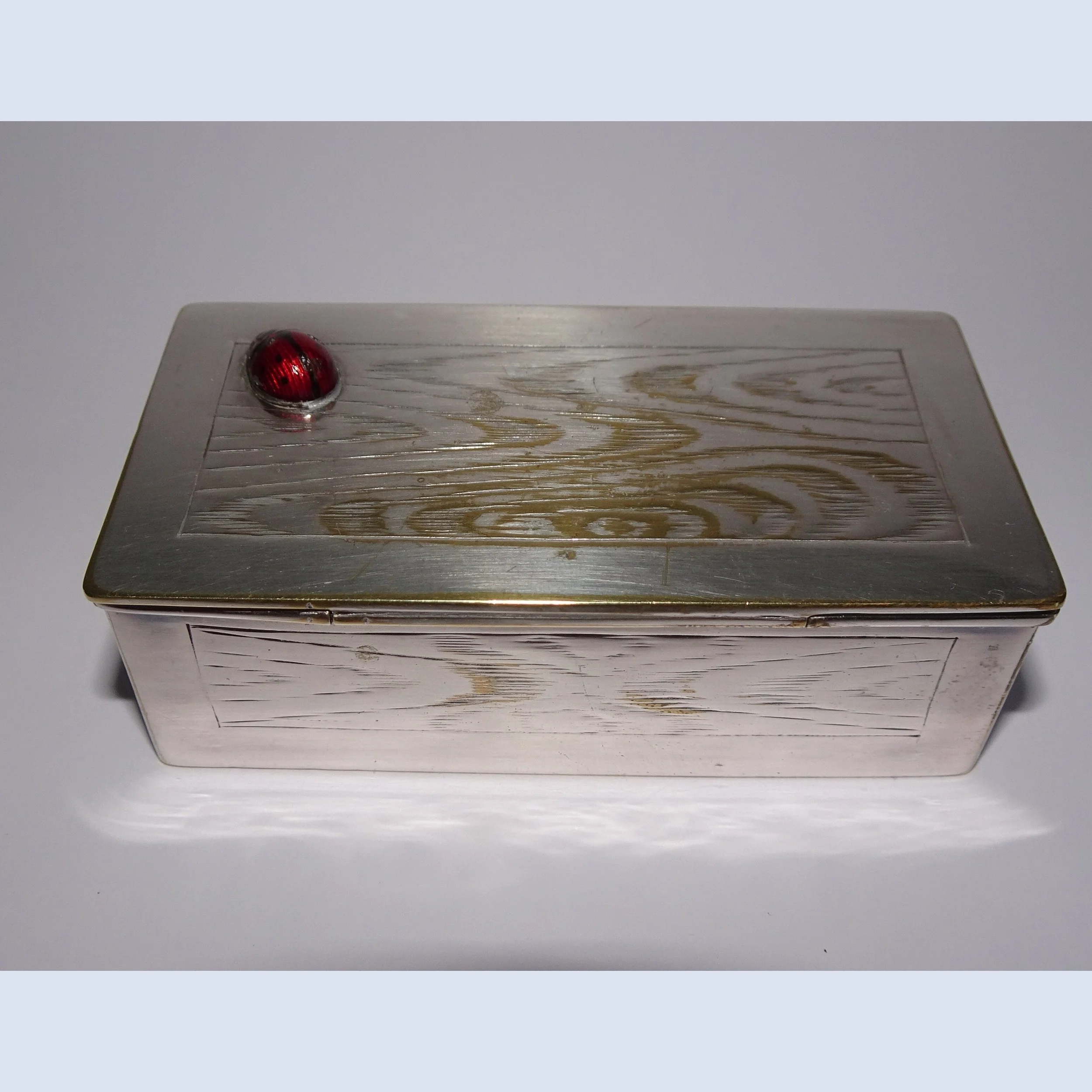 Edwardian silver plated stamp box with ladybird