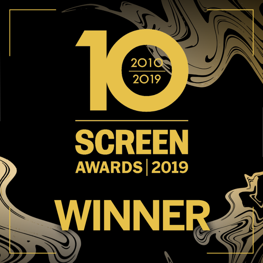 Award announcement with gold and black design, celebrating a screen award win from 2019, with the word 'WINNER' prominently displayed.