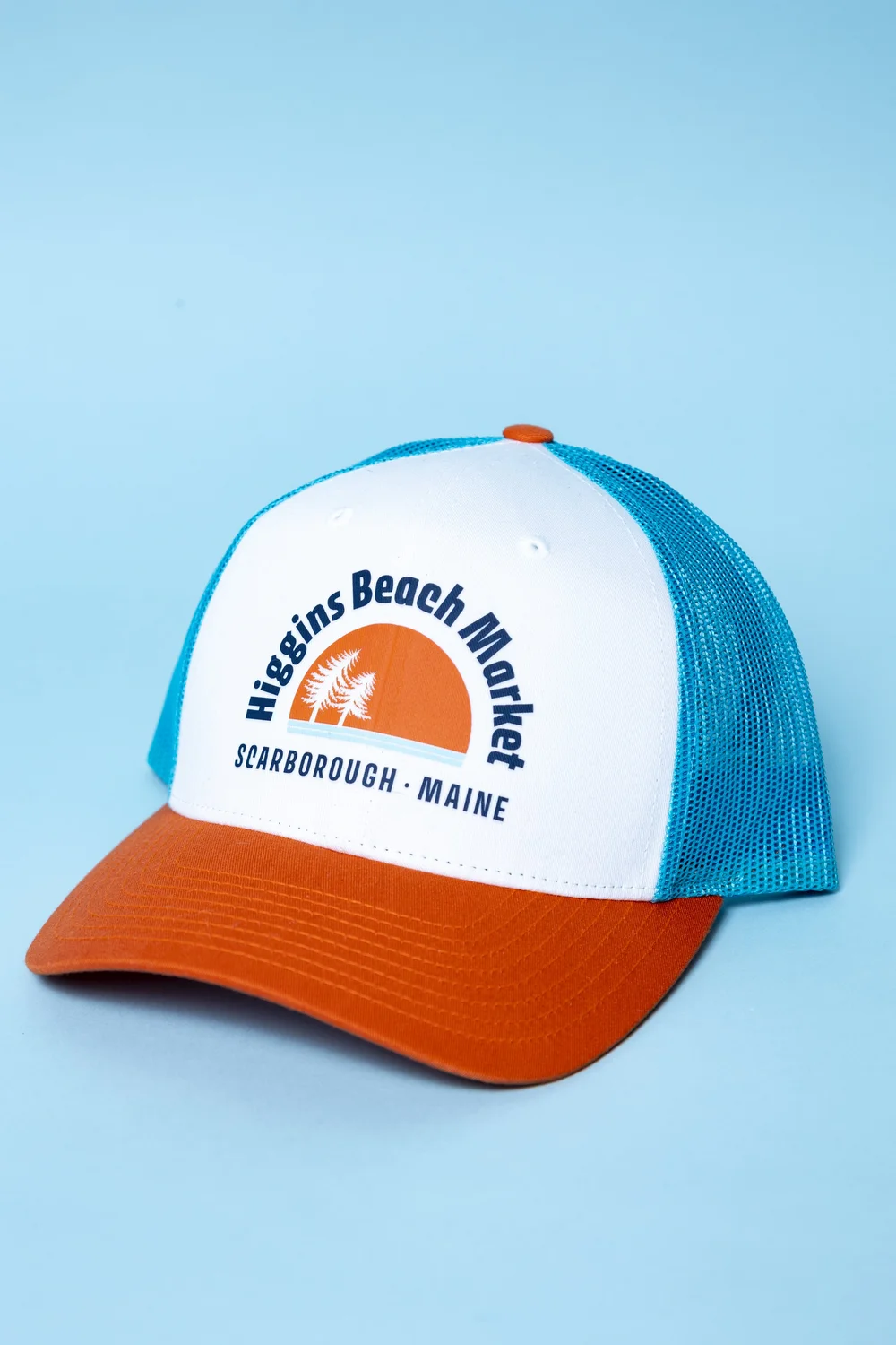 HBM White/Teal/Orange Trucker Hat — Higgins Beach Market