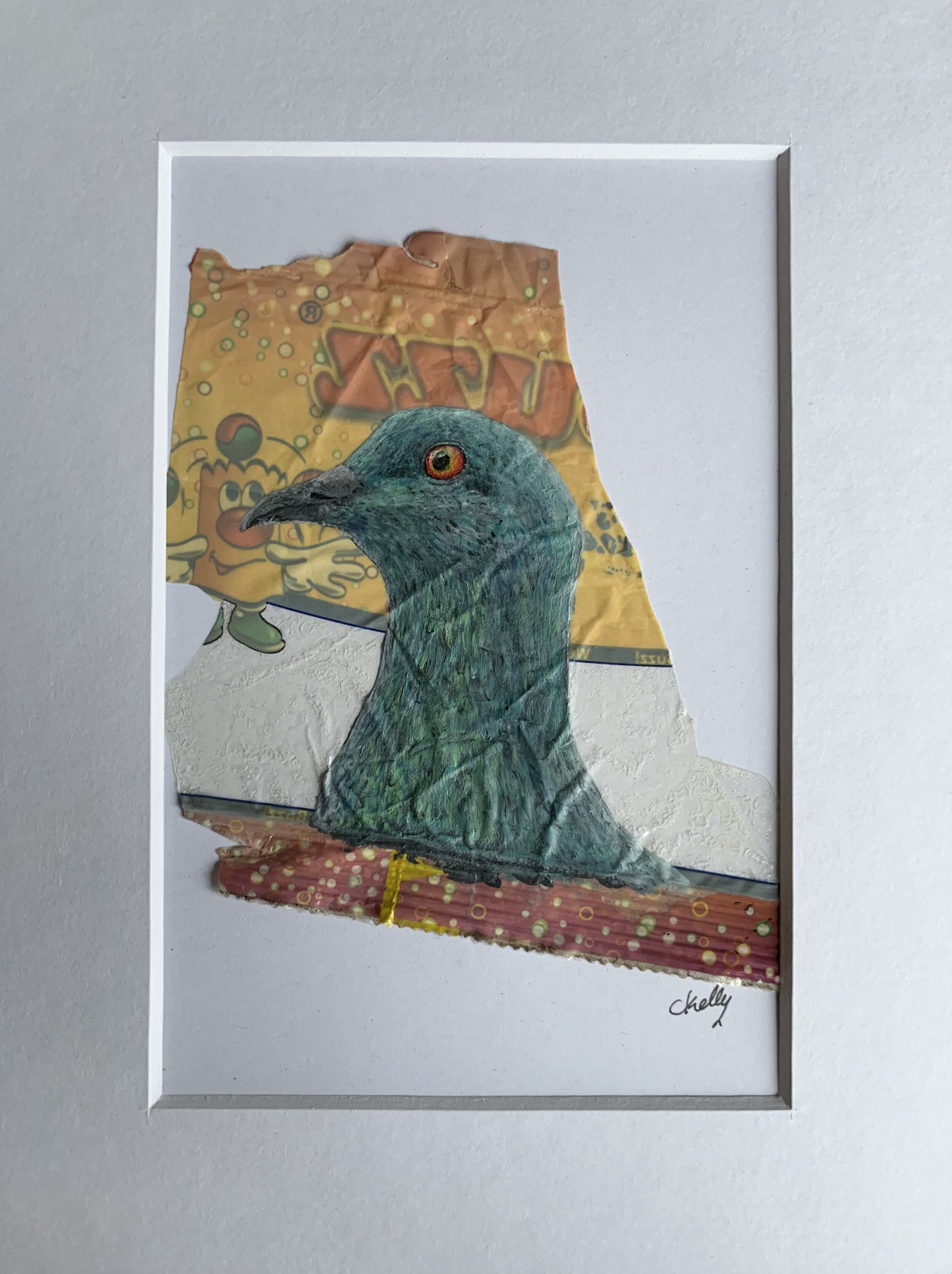 Pigeon painting on litter