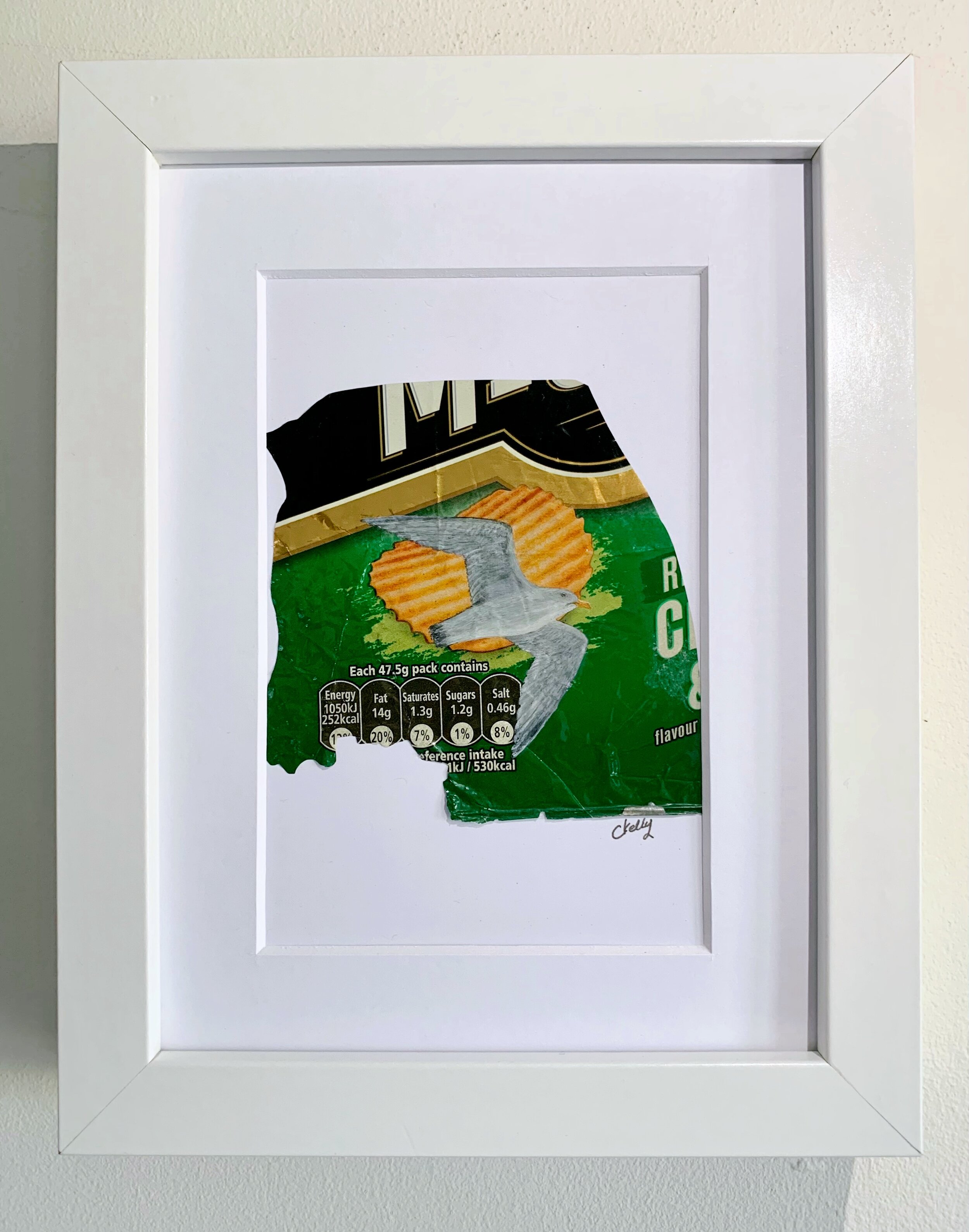 Framed image of seagull painting on litter