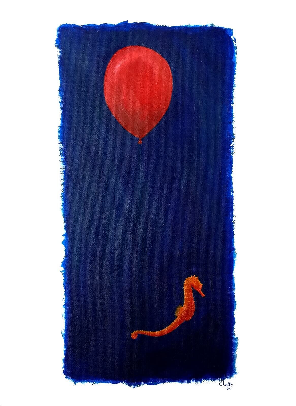 Plastic pollution seahorse art print