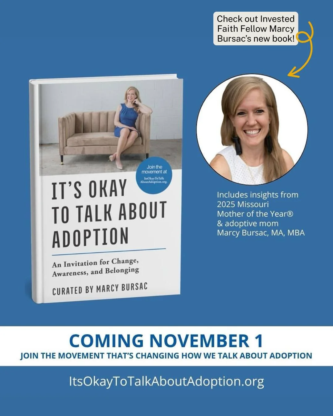 Our Fellows never cease to amaze us with their accomplishments! 🤩

2024 Invested Faith Fellow @marcybursac of @forgottenadoptionoption has a new book coming out November 1st and we are thrilled to help her spread the word! 

💬 From Marcy: 

&quot;T
