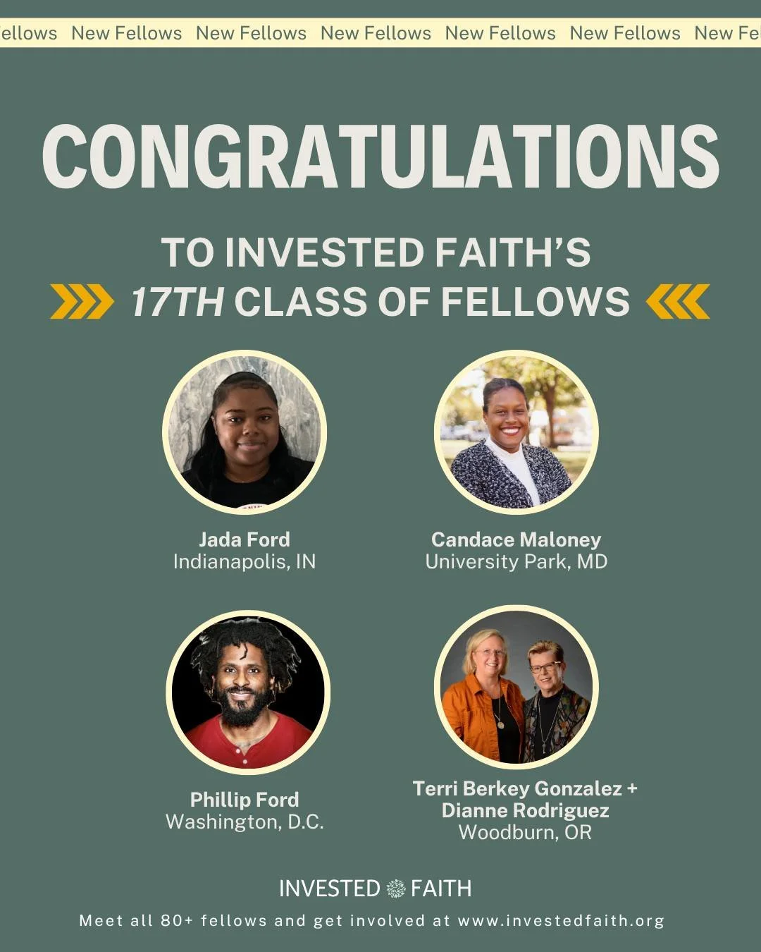 Congratulations to our 17th Class of Invested Faith Fellows! 🎉

These 5 faith-rooted social innovators are working to address systemic issues of injustice in their communities while building sustainable financial models. The Invested Faith Fellowshi