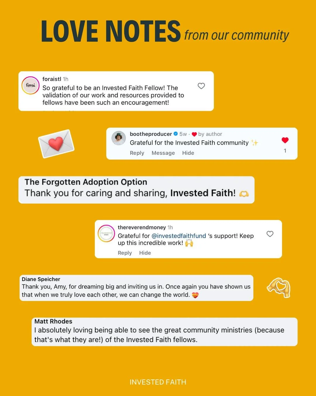 Care, share, resource, repeat. 💌

Let's envision a future of faith, love, and justice, together. 

Join us at @investedfaithfund or www.investedfaith.org

#FaithInAction #TheNewChurch #FaithAndJustice