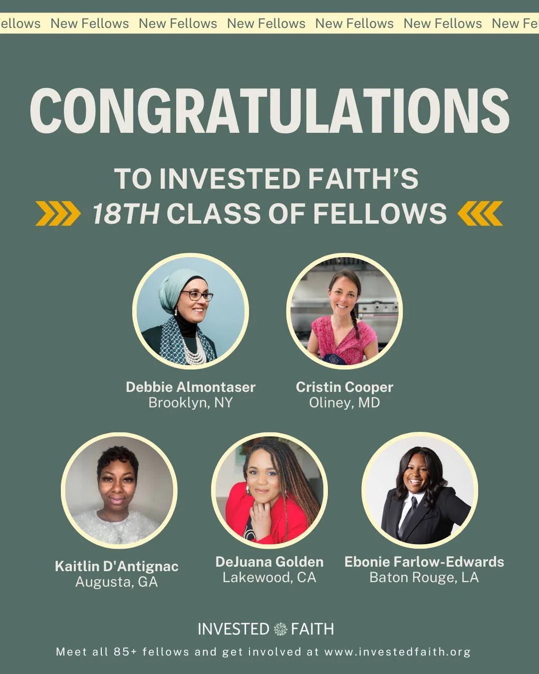 Congratulations to our 18th Class of Invested Faith Fellows! 🎉 

(Look at this group of powerful women! 💪)

These 5 faith-rooted social innovators are working to address systemic issues of injustice in their communities while building sustainable f