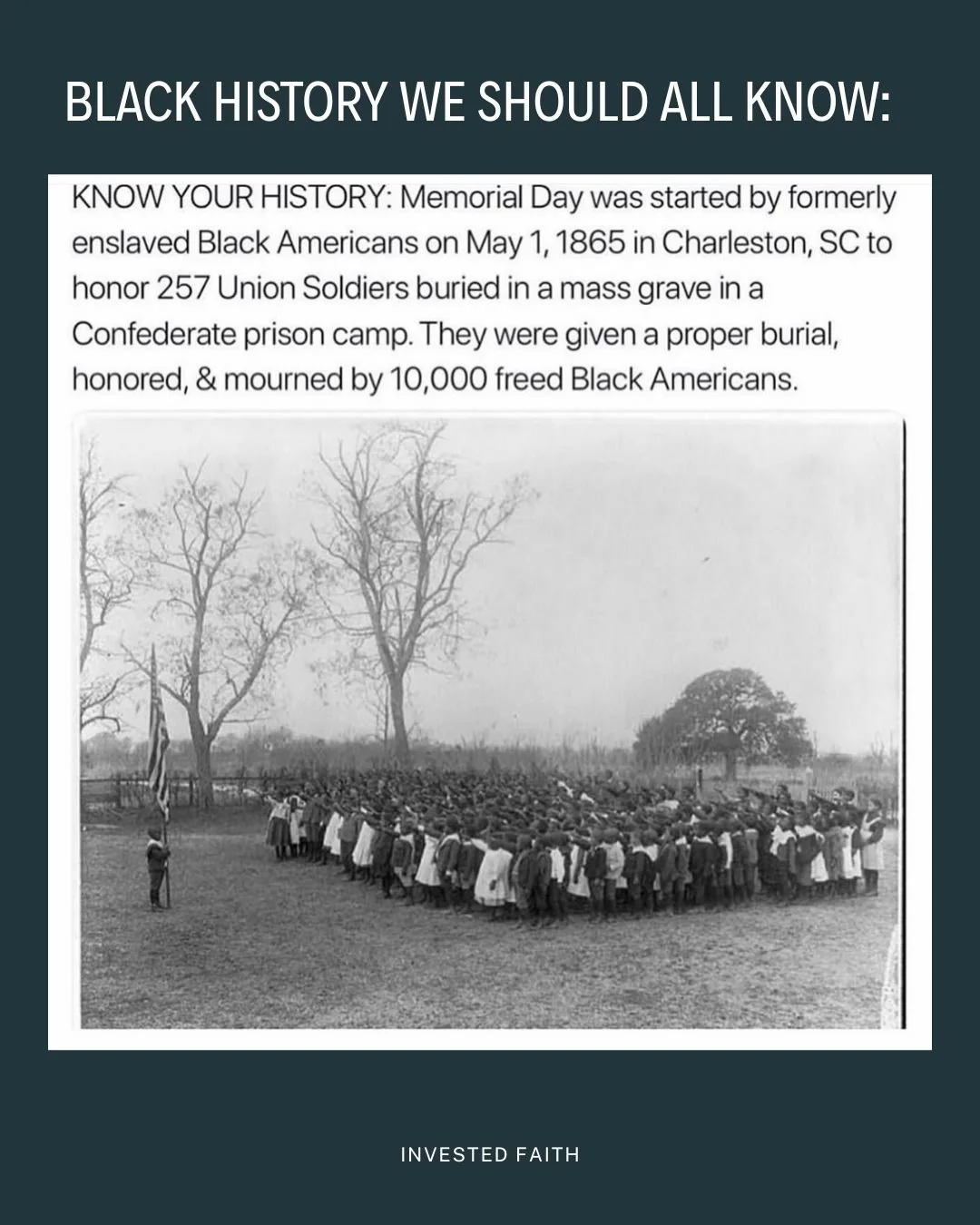 Memorial Day is Black History.

Today, we honor the brave souls who sacrificed their lives for a freer, more just union for ALL. 

#DecorationDay #FaithAndJustice