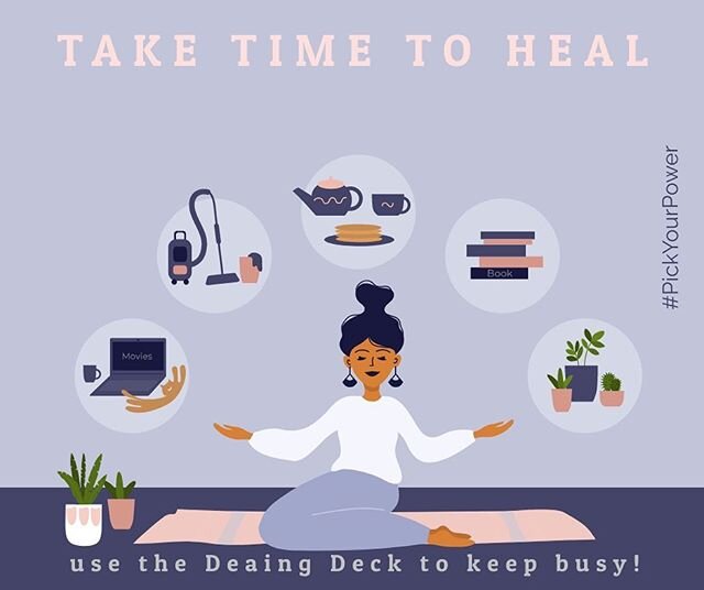 Take the time you have inside to heal yourself😌 Do the things that make you truly happy, and maybe even try something new! &bull;
If you need some ideas, just open your Dealing Deck with 35 simple and unique coping activities. It&rsquo;s time to #pi