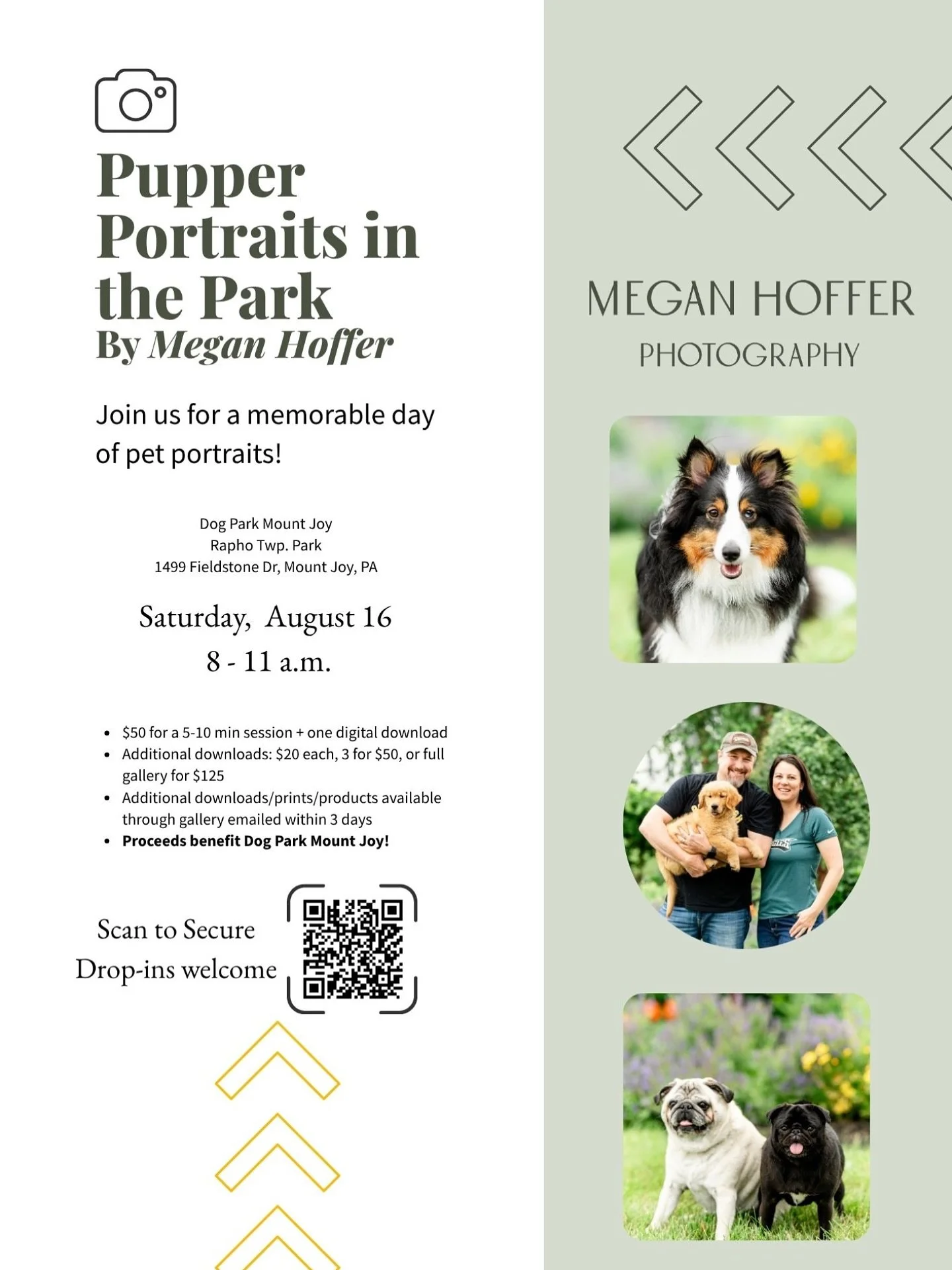 Come see me on Saturday morning! I&rsquo;m popping up at Dog Park Mount Joy for another day of fun micro sessions. Photos on the flyer were taken at the same location. Humans are welcome for family micro sessions, too! Sign up so you don&rsquo;t have