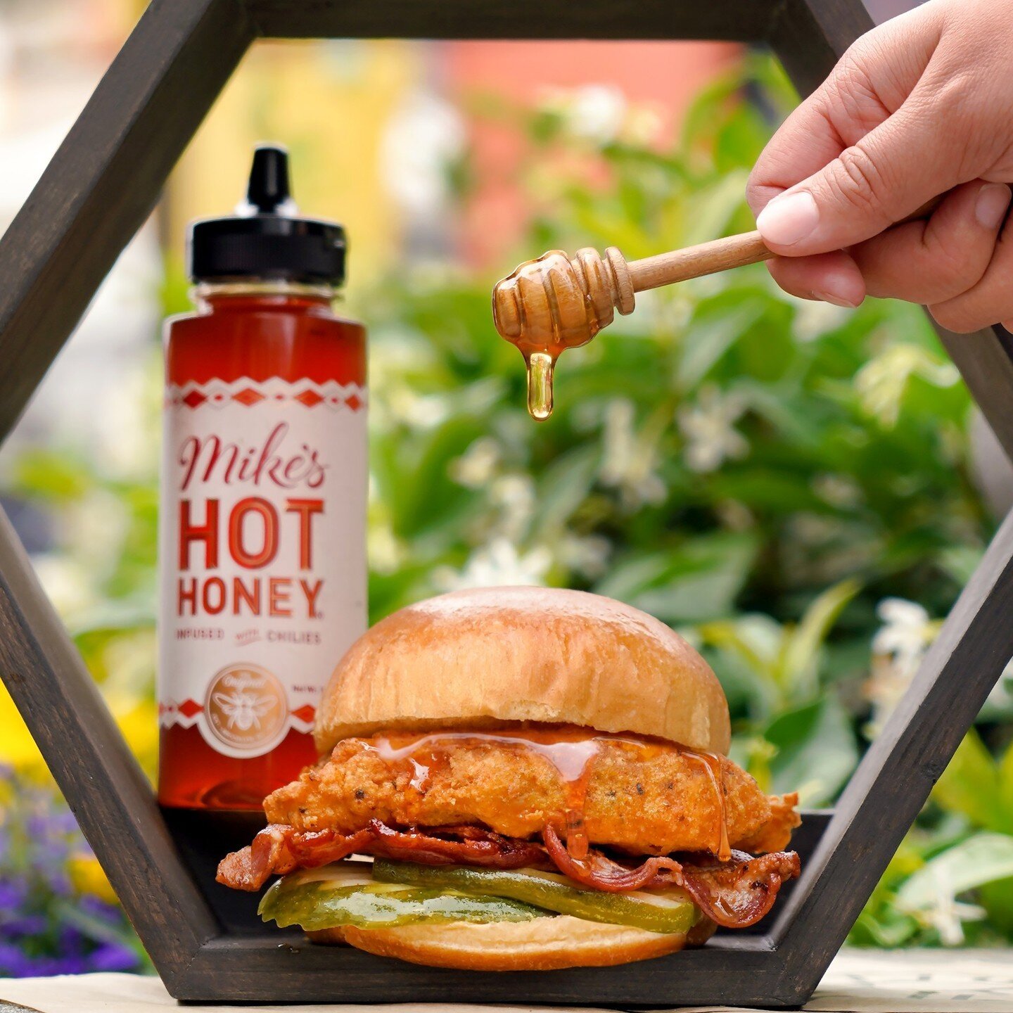 A chicken sandwich with a taste that's un-bee-lievable 😉🐝 Try our all-new Mike's Hot Honey Crispy Chicken Sandwich now at your local Elevation Burger for a limited time!

The Mike's Hot Honey Crispy Chicken Sandwich is available for a limited time 