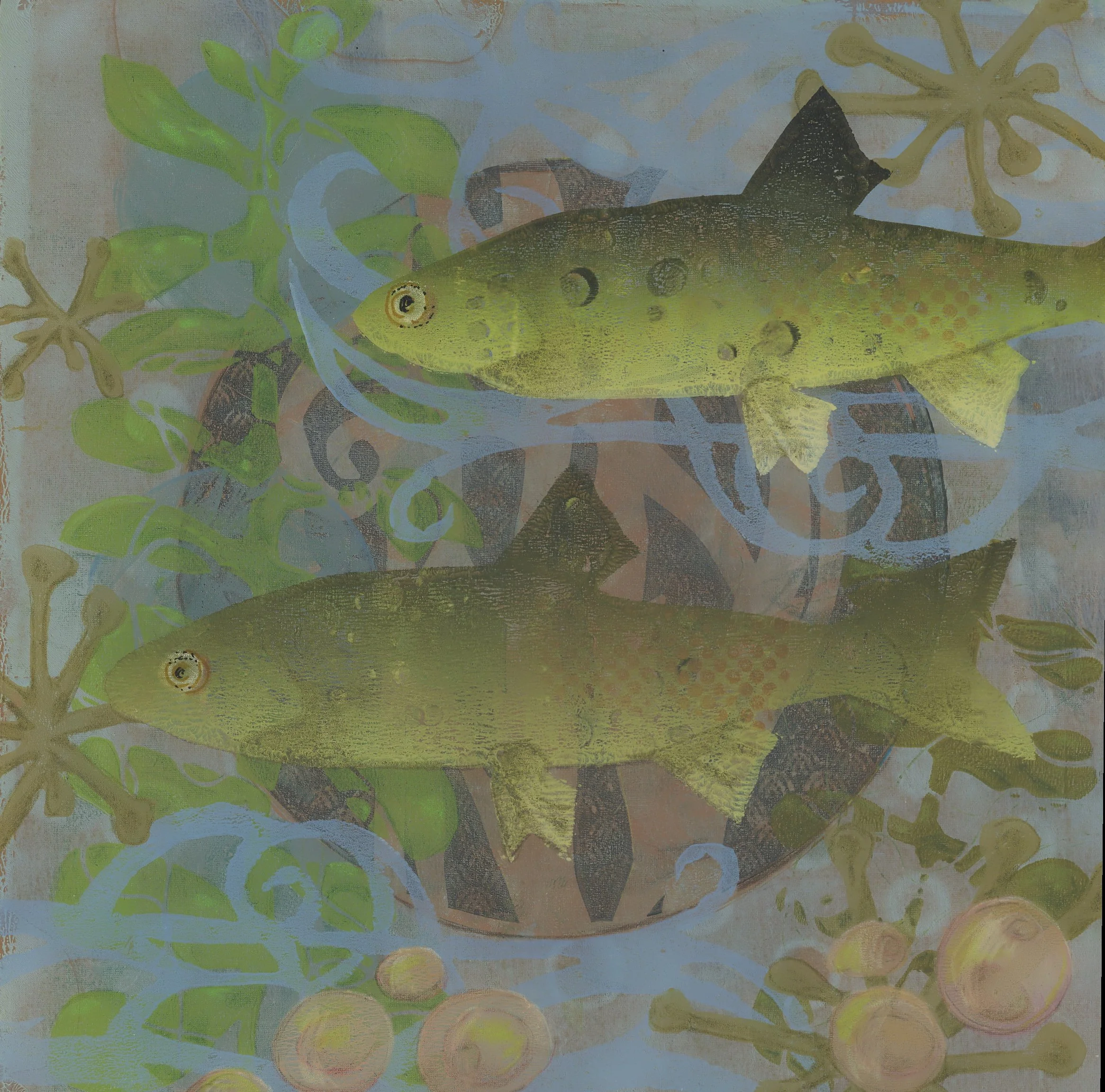 Two Salmon over a Peach Circle by Sharon L Ciccone.jpg