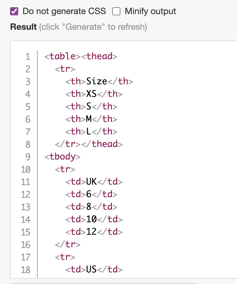 CSS for Table in Squarespace