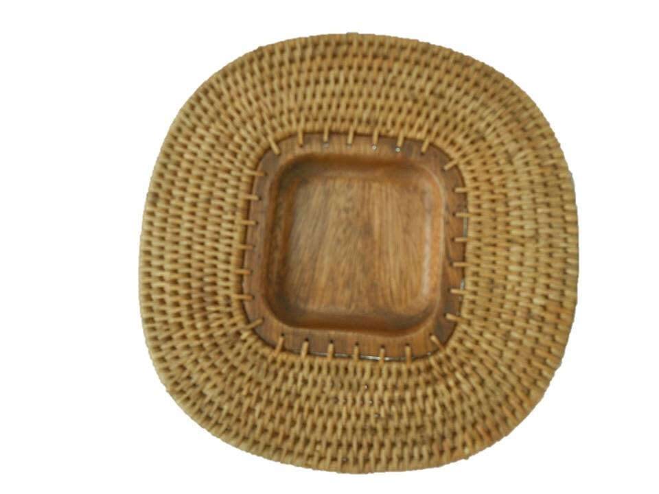 PLATO BASE CUADRADO RATTAN C/MADERA  SHAN-24X24