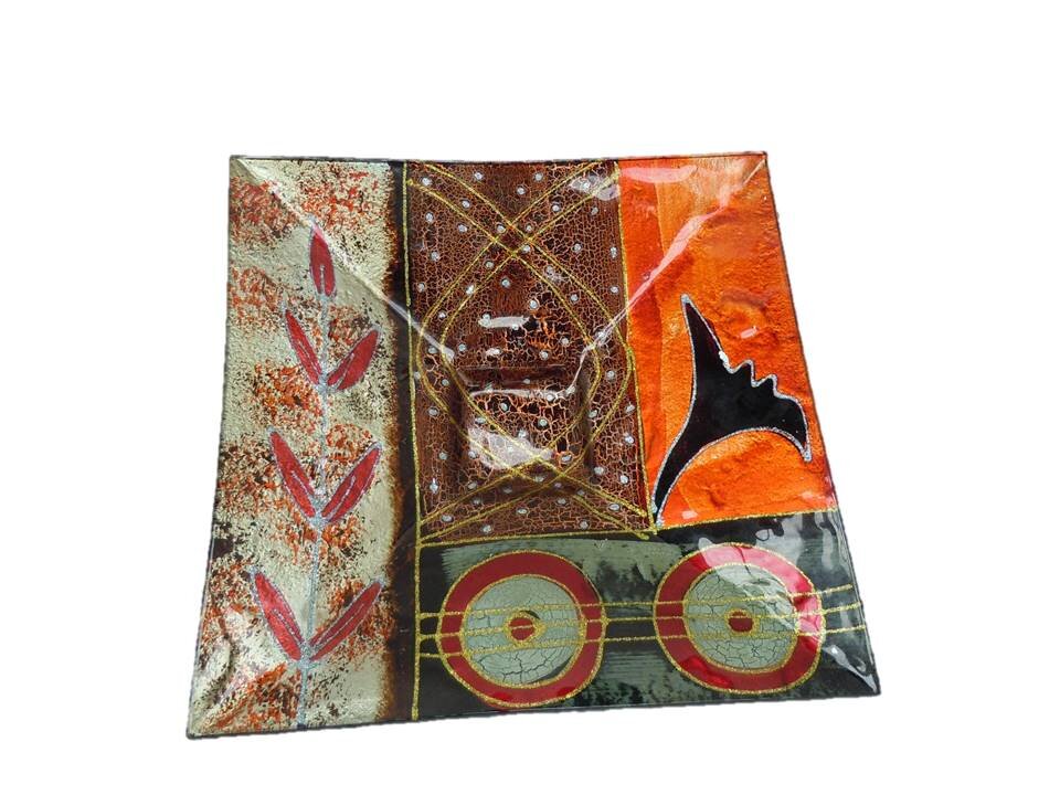 PLATO DE CRISTAL ABSTRACTO CUADRADO 32X32CM 23882