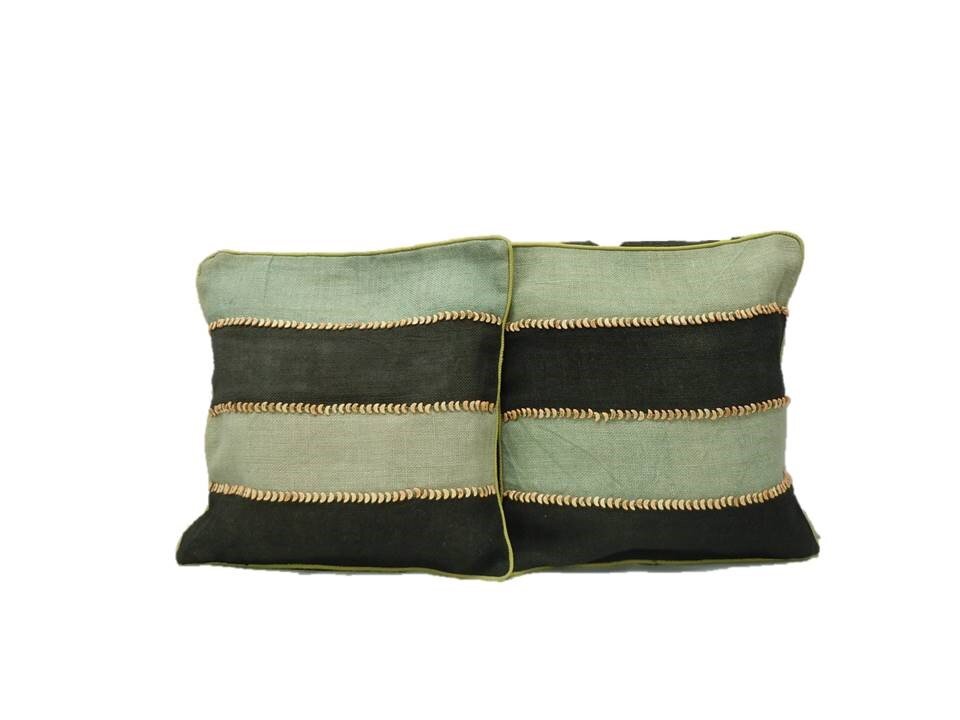 FUNDA PARA COJIN DE FIBRA FRANJAS VERDE Y NEGRO 40X40CM TP2674