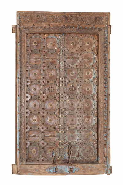 PUERTA DE MADERA CON MARCO TALLADO 87X9X162CM.