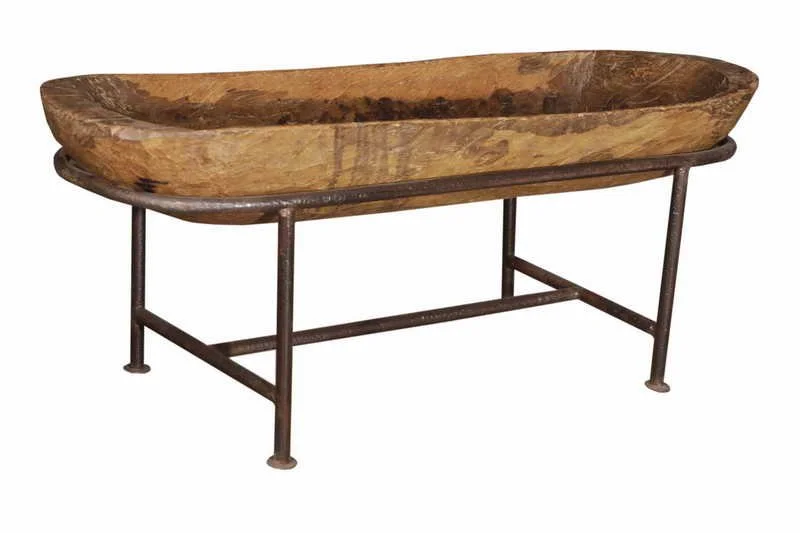 BATEA DE MADERA CON BASE DE METAL 163X59X64CM.