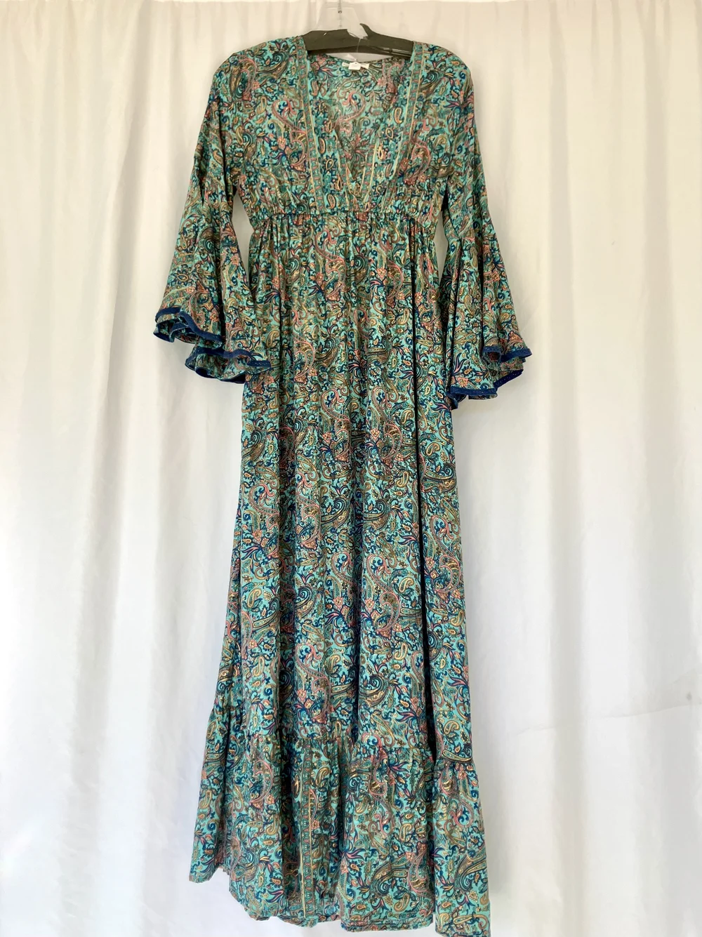Aqua Empire Waist Flare Sleeve Dress  Gorgeous GoddessWear