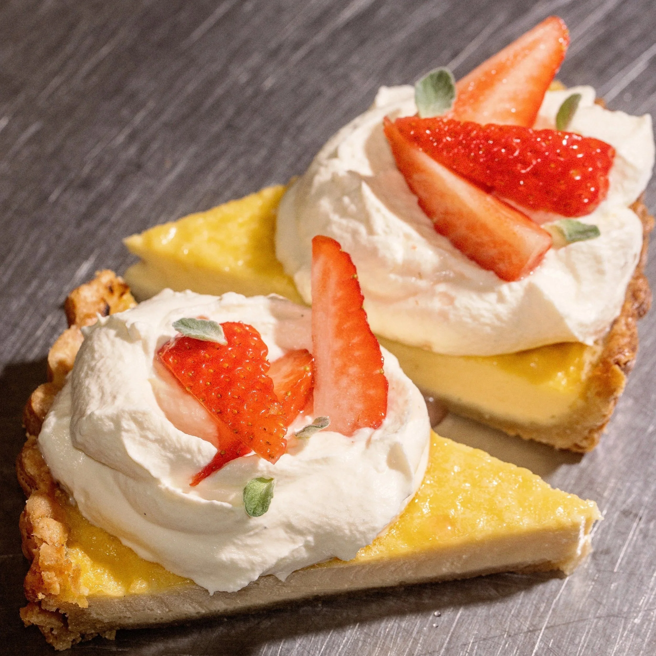 Irish Strawberry Cream Pie with buttermilk custard in a 100% Irish wheat sable base (WEEKEND).