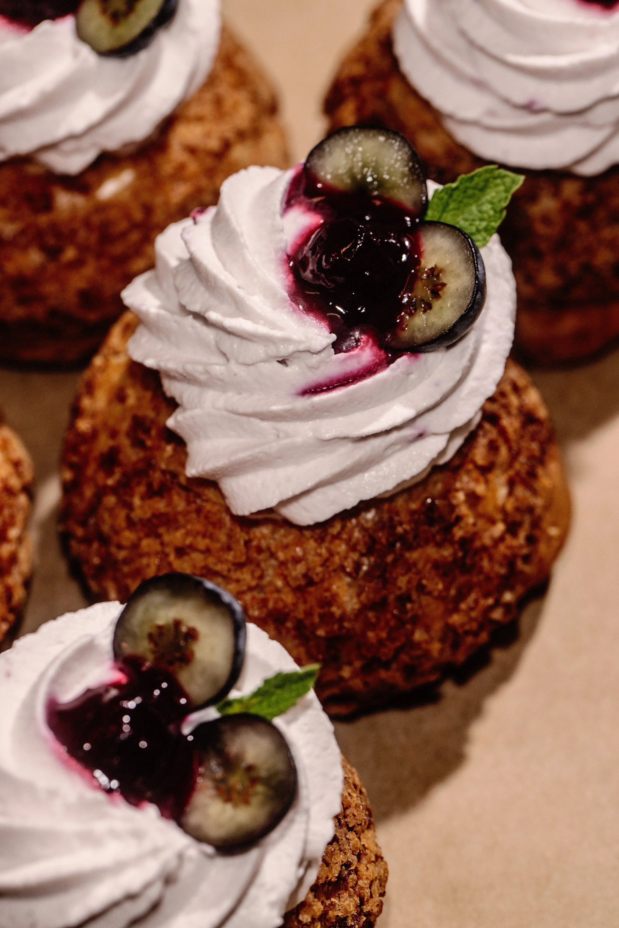 Blackcurrant & Vanilla Ricotta Choux. Made using Irish Spelt flour from The Little Mill in Kilkenny, Irish Blackcurrants and PNG vanilla from Zazou 