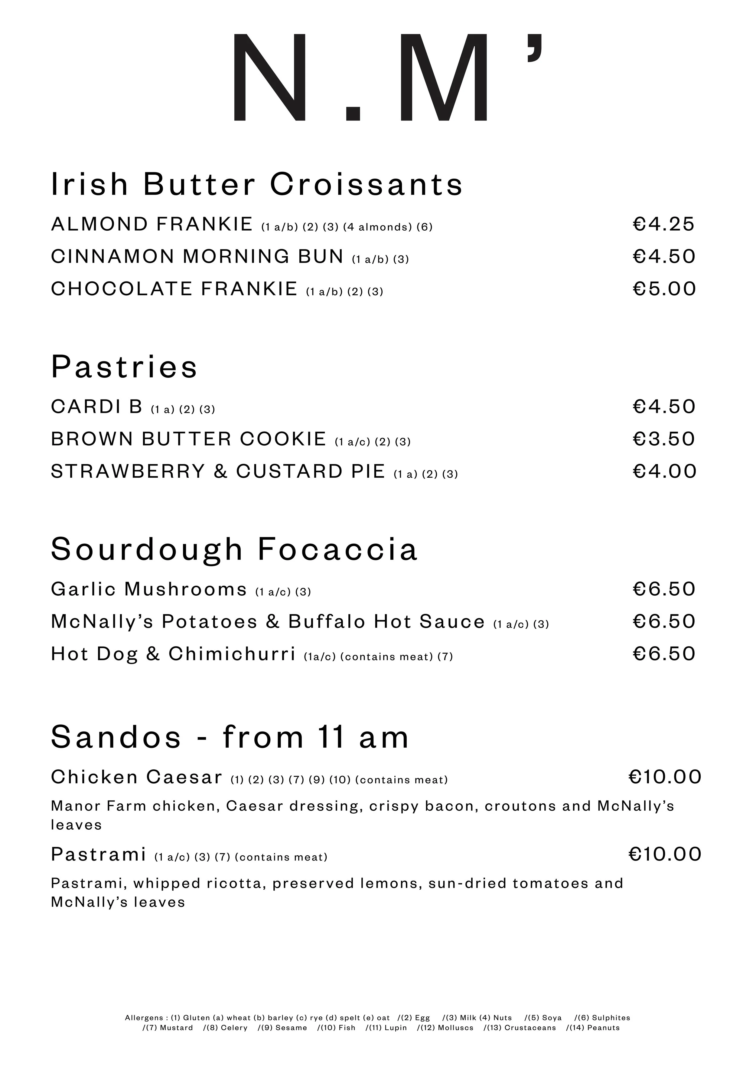 MONDAY - THURSDAY MENU