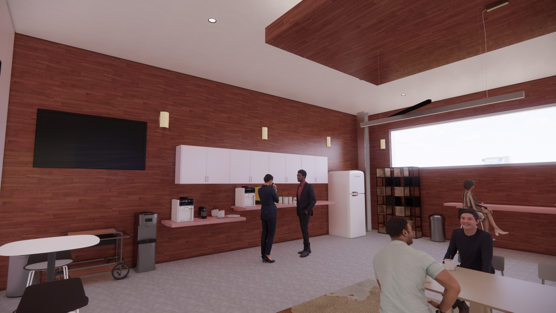 View of the WorkCafe with open area seating-Morning