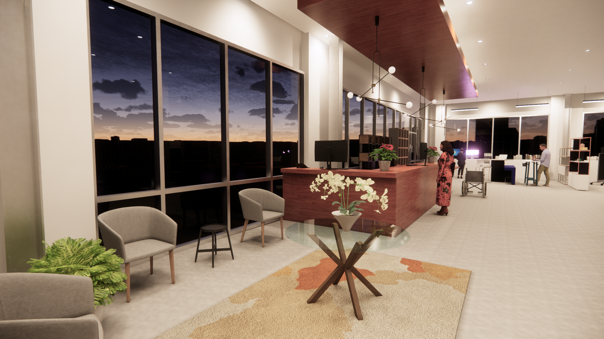 Lobby with reception desk- Evening 
