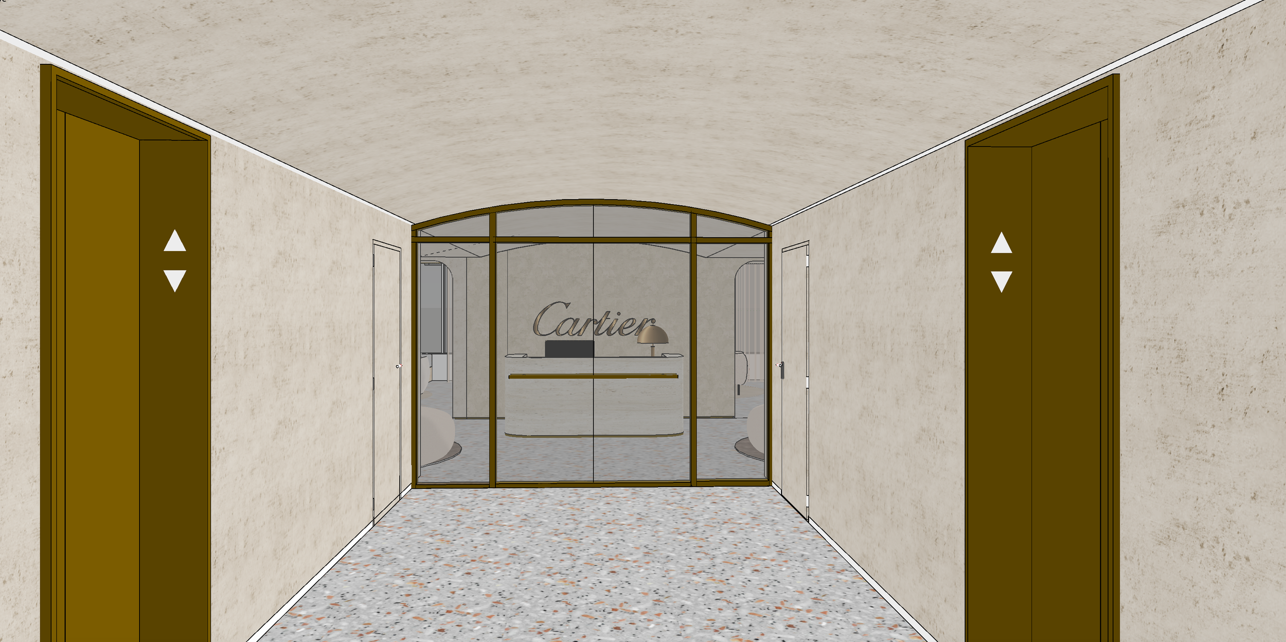 My secondary role on this project was to take the senior designer’s conceptual floor plan from 2D to 3D via SketchUp. 