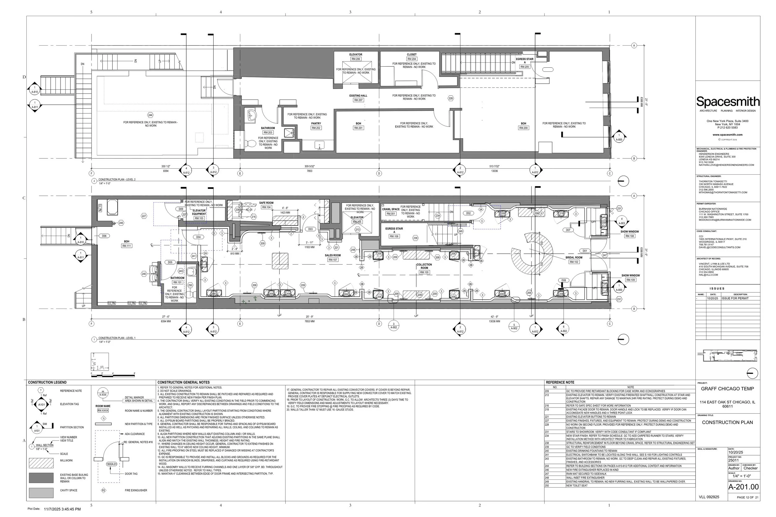 My contributions to the construction documentation included developing the door schedule, hardware specifications, construction plans, reflected ceiling plans, power and data plans and façade details
