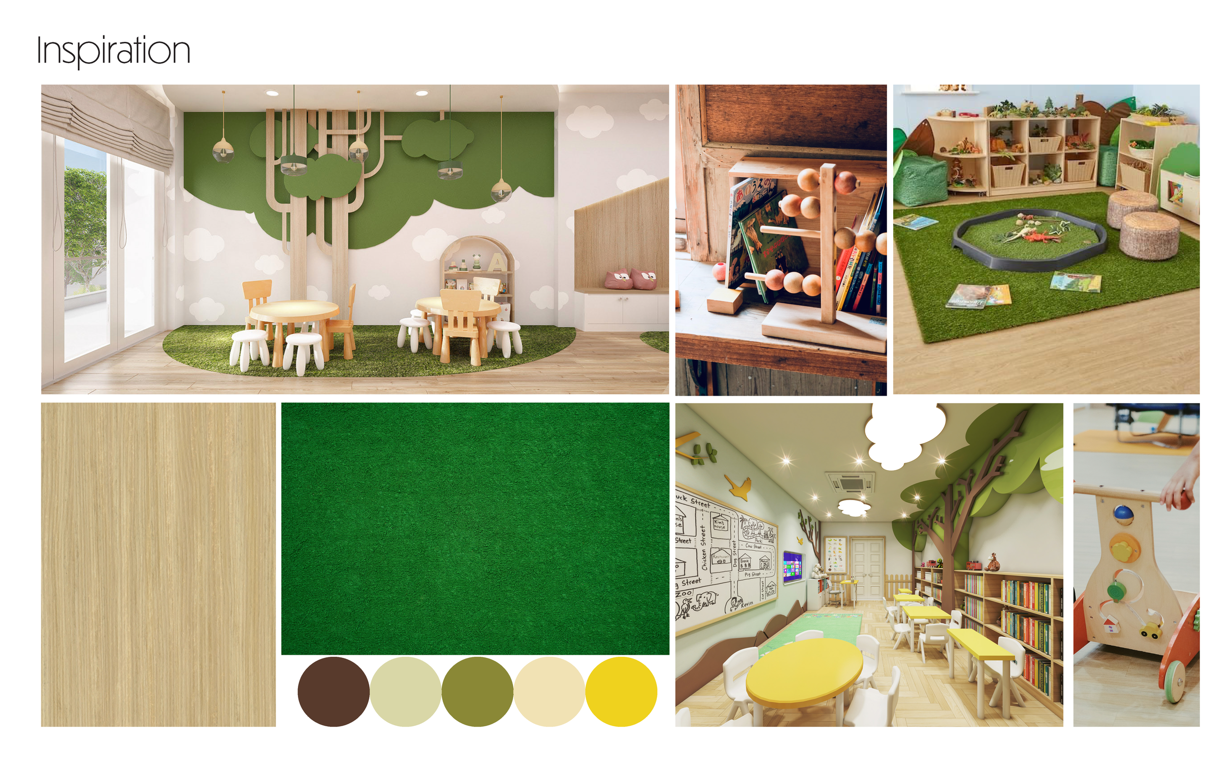 I put together the inspiration of our daycare. The team wanted the daycare to have a more biophilic and natural approach to aid in children's mental, emotional, and cognitive needs.