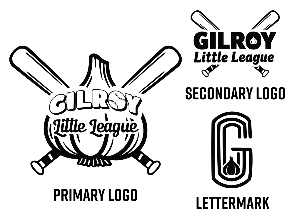 The redesigned brand package for the Gilroy Little League. Each logo has a specific use case.