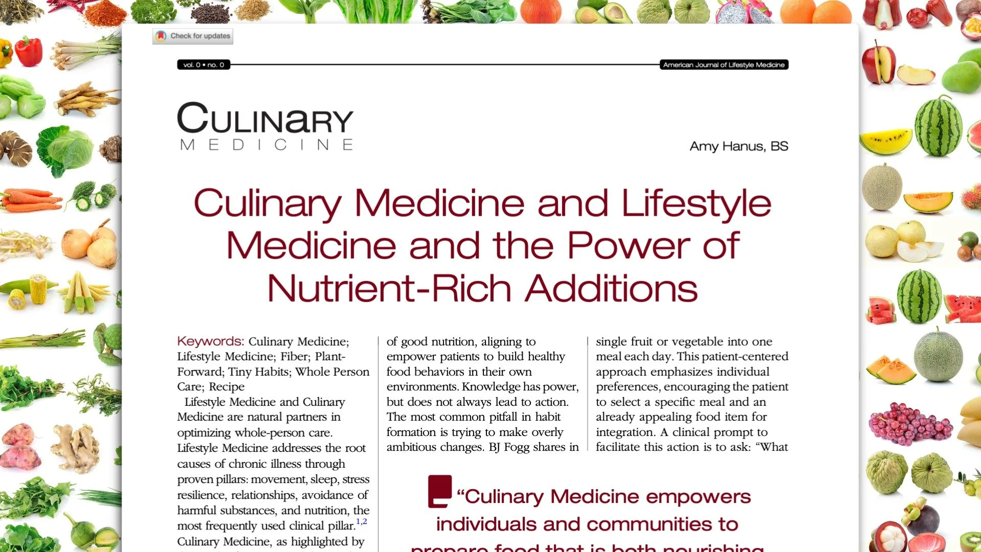 Culinary Medicine and Lifestyle Medicine and the Power of Nutrient-Rich Additions