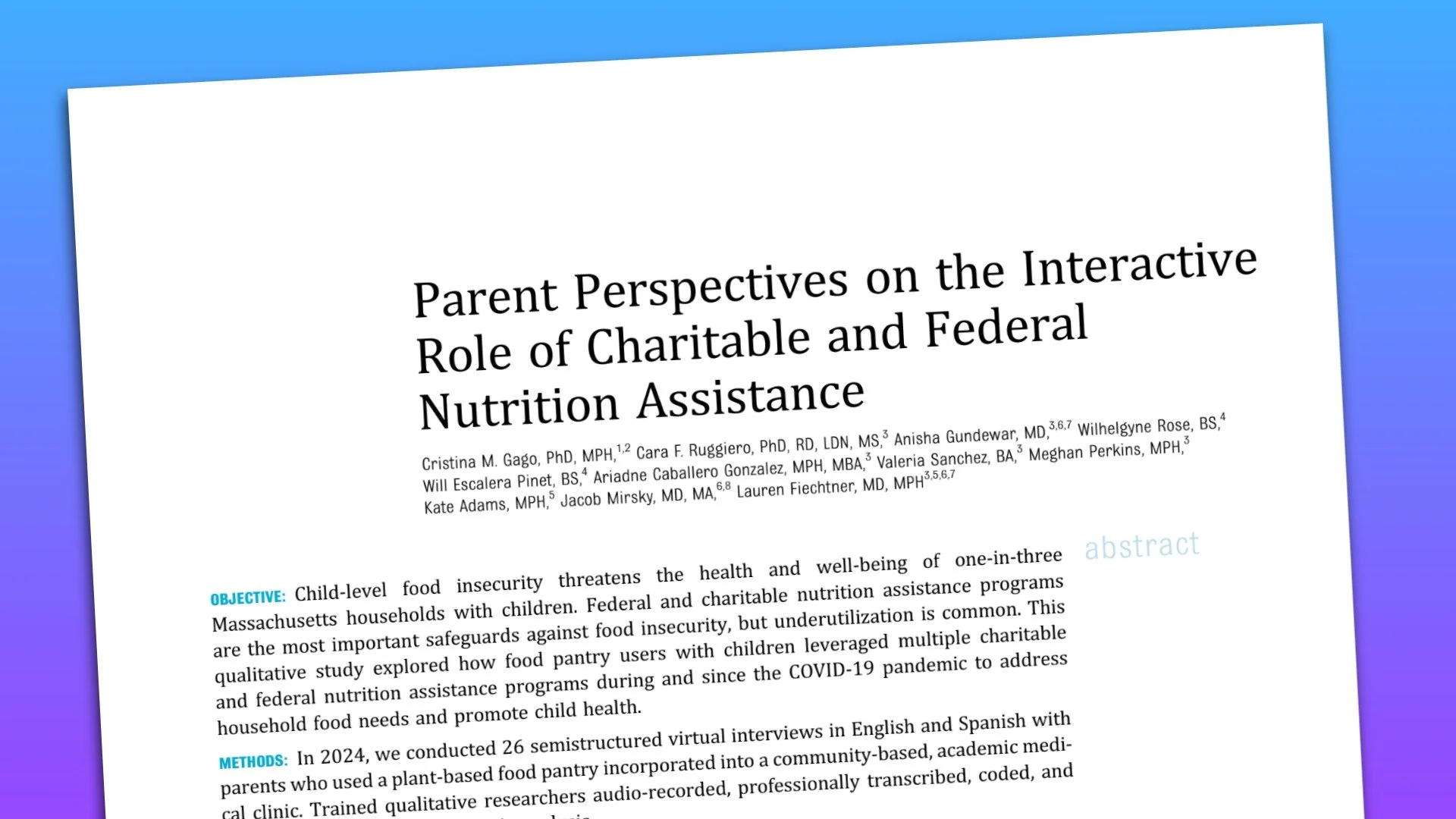 Parent Perspectives on the Interactive Role of Charitable and Federal Nutrition Assistance