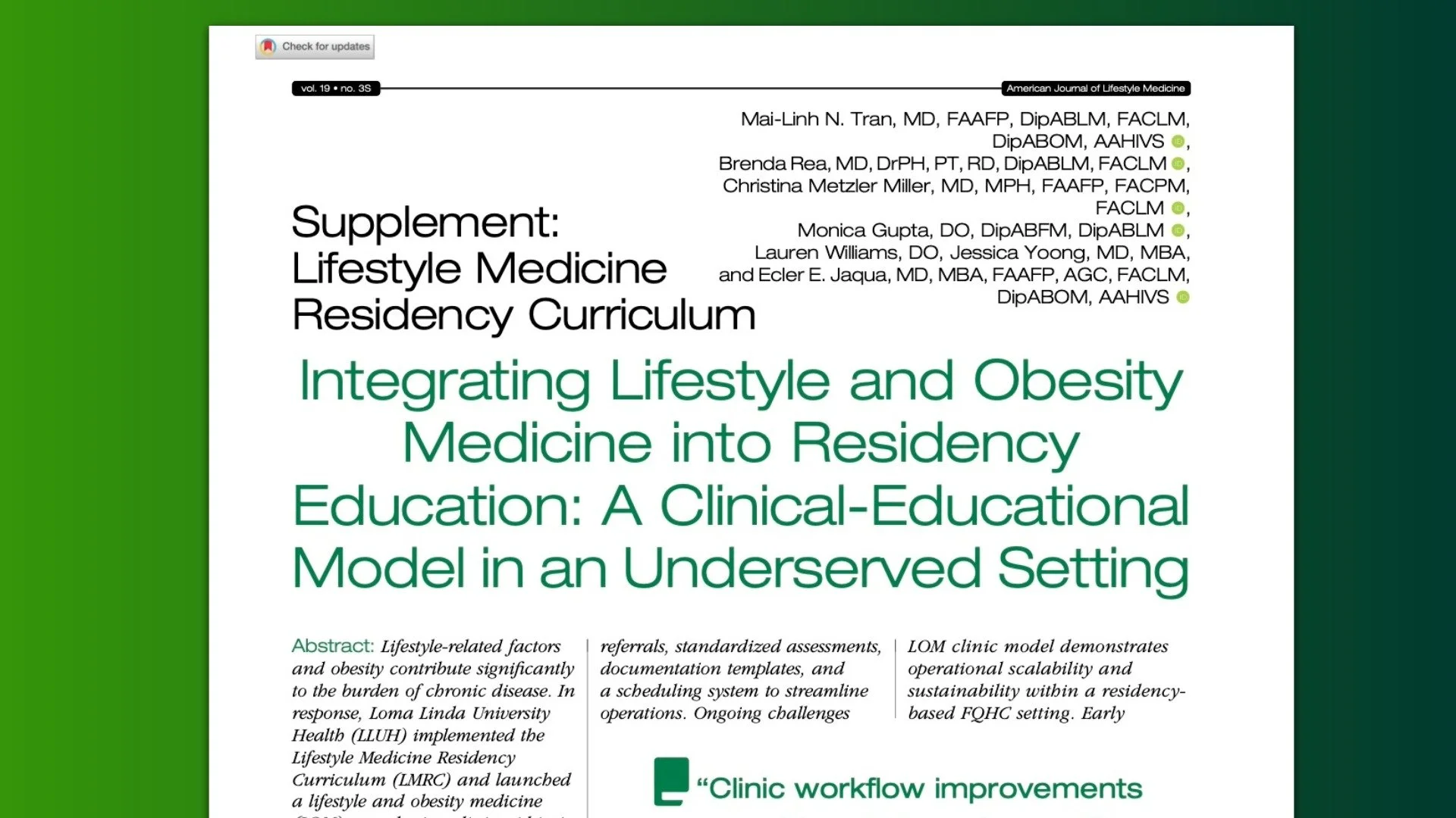 Integrating Lifestyle and Obesity Medicine into Residency Education: A Clinical-Educational Model in an Underserved Setting
