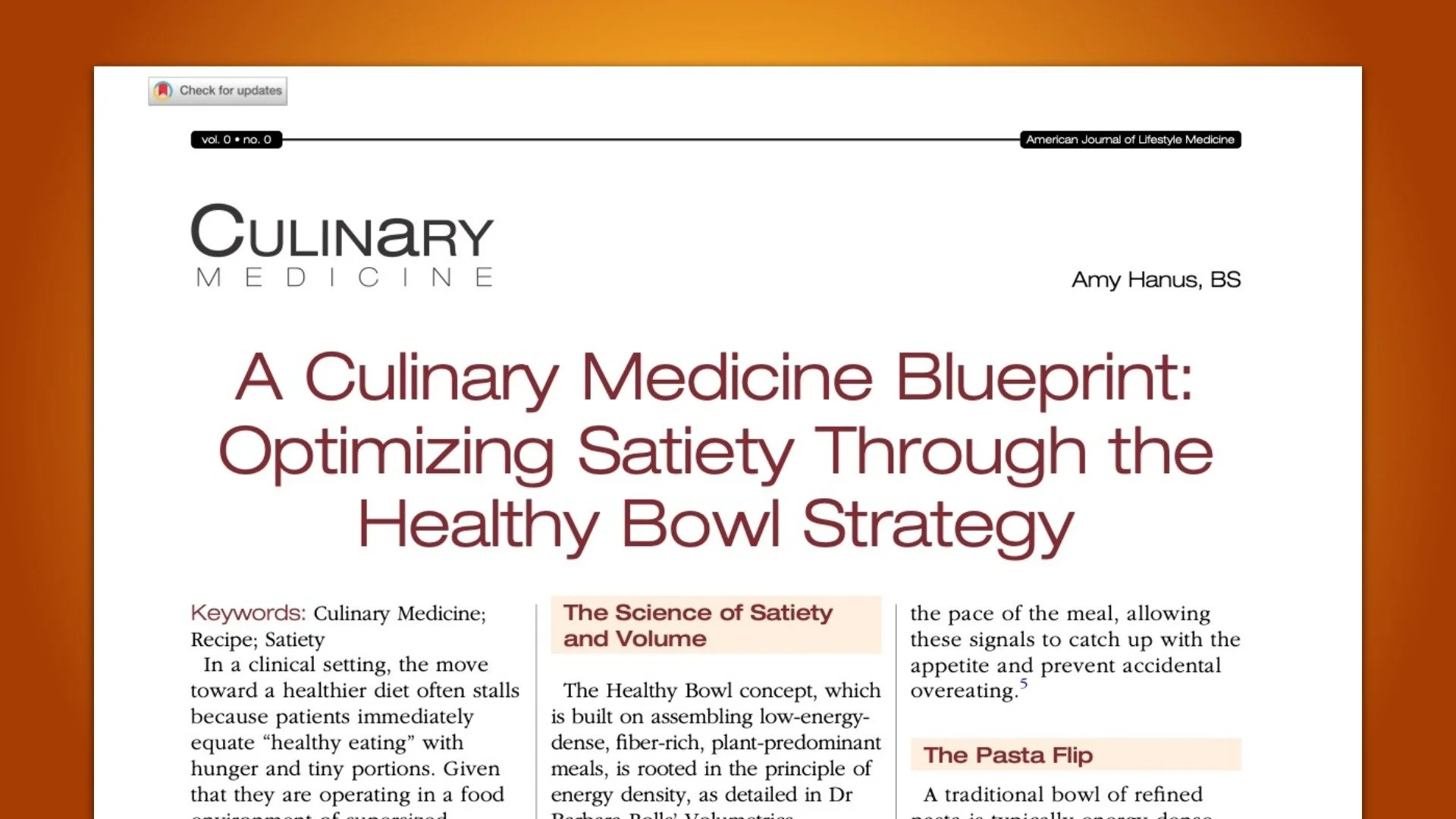 A Culinary Medicine Blueprint: Optimizing Satiety Through the Healthy Bowl Strategy