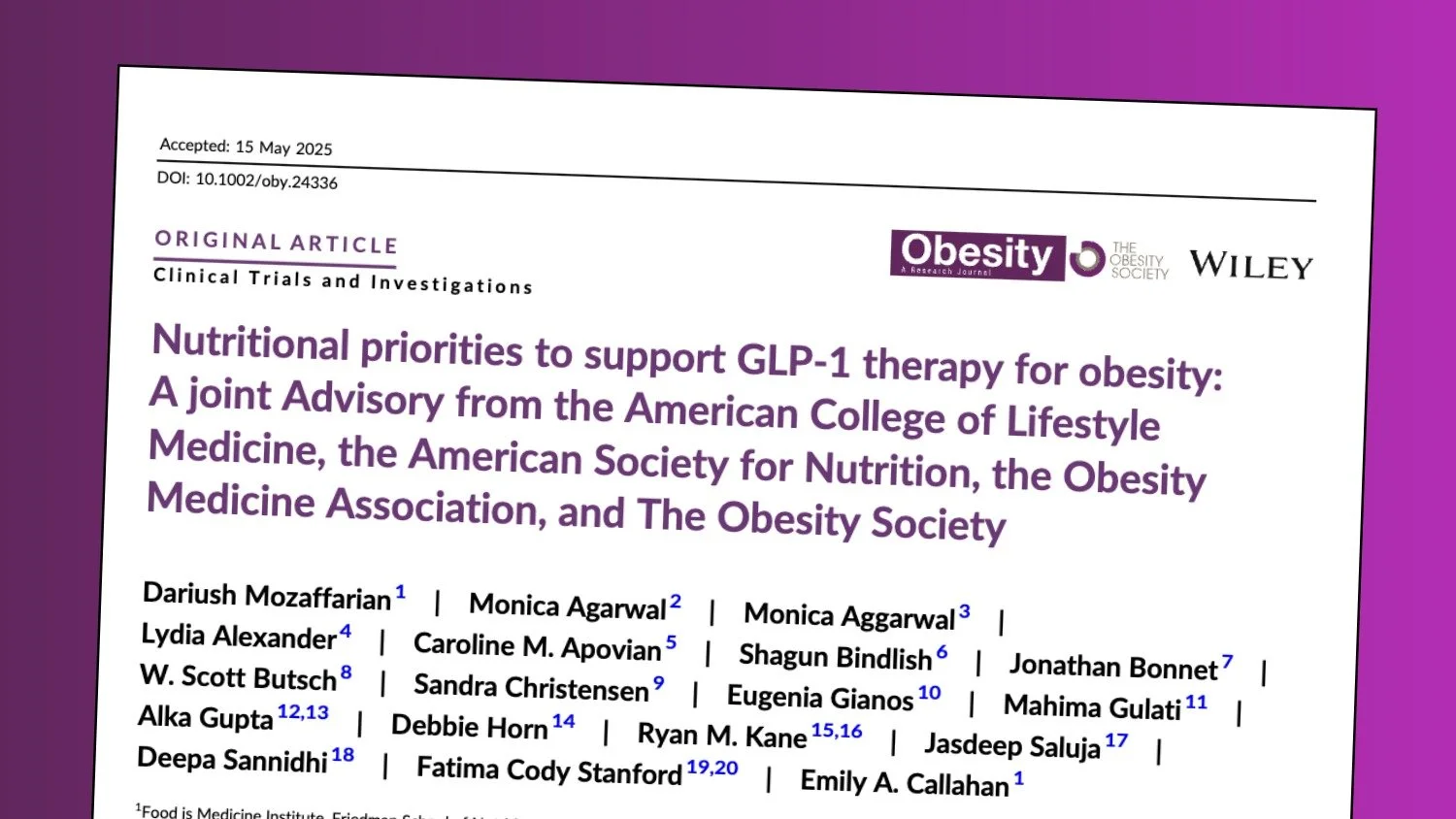 Nutritional priorities to support GLP-1 therapy for obesity: A joint Advisory from ACLM, ASN, OMA, and The Obesity Society