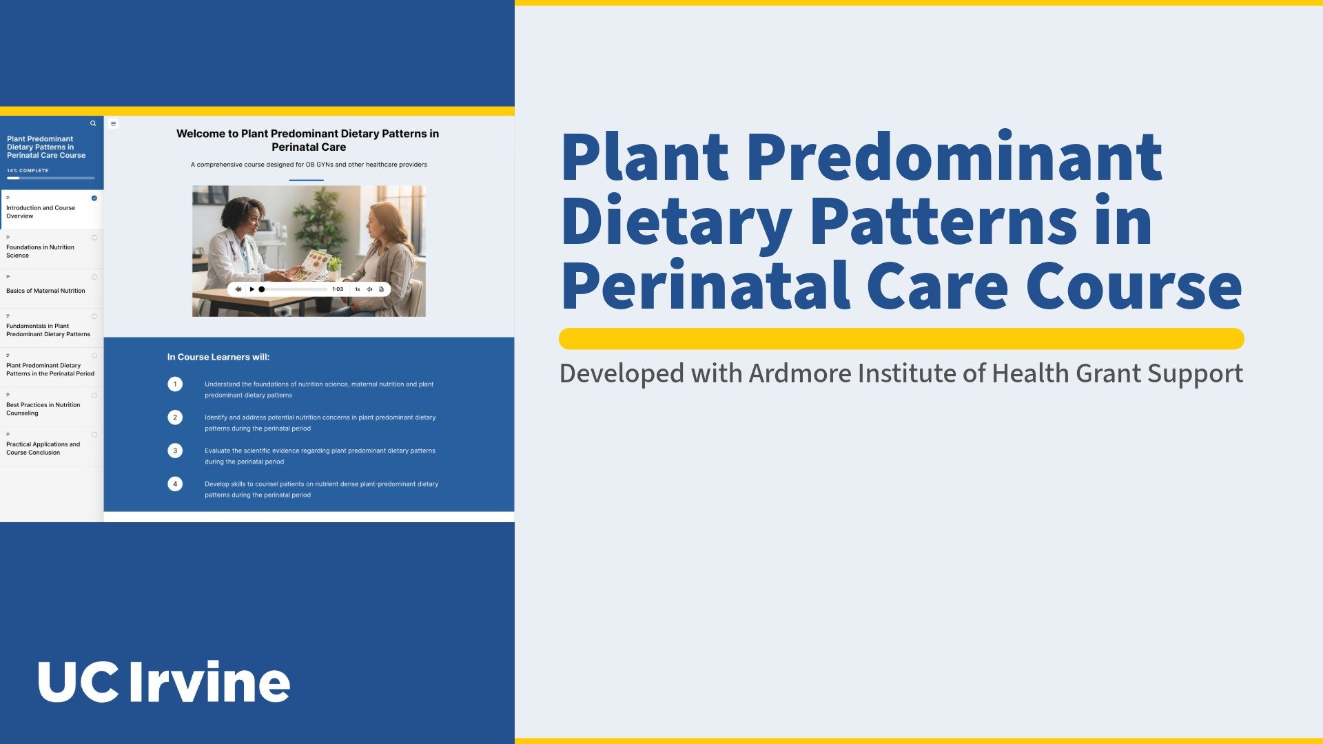 Free Curriculum Available from UC Irvine: Plant Predominant Dietary Patterns in Perinatal Care
