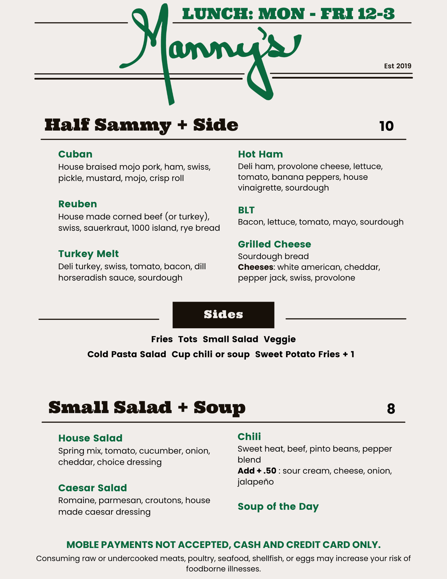 Lunch / Dinner — Manny's Grant Park