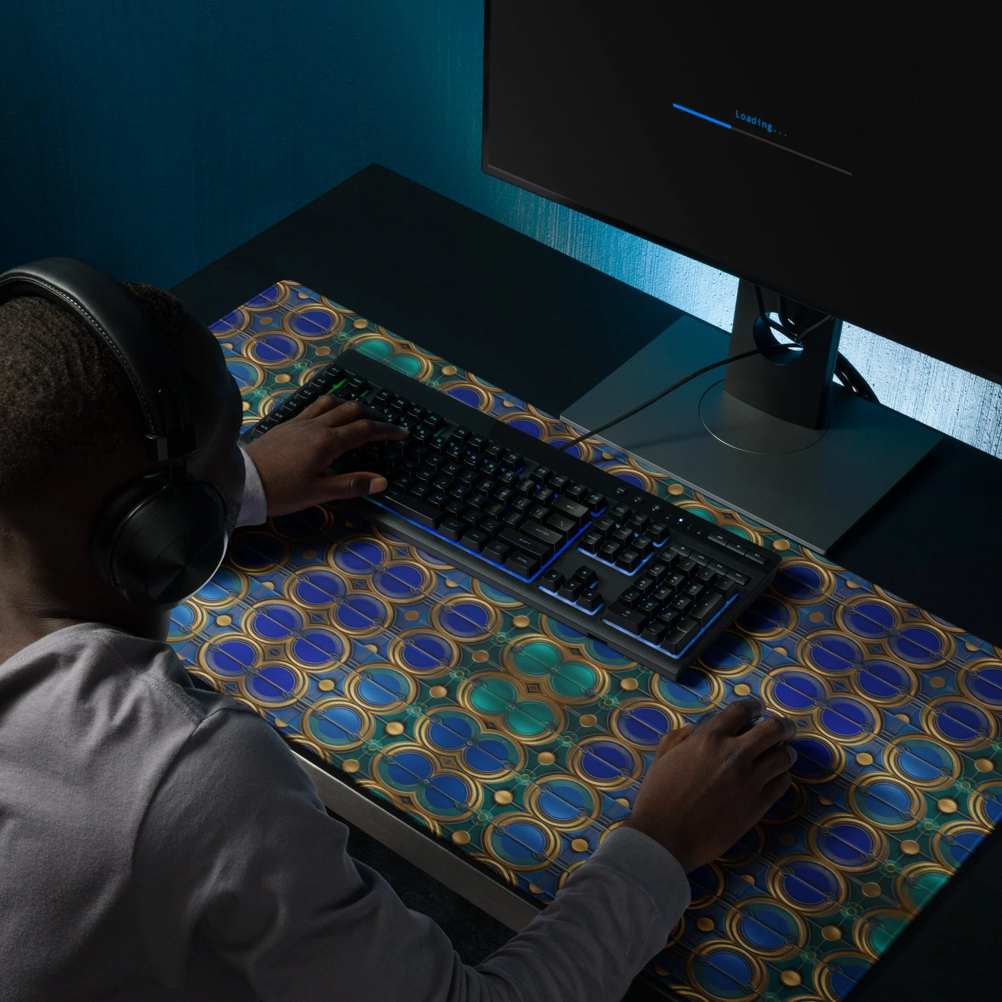 Kaleidoscope Blue Gaming mouse pad