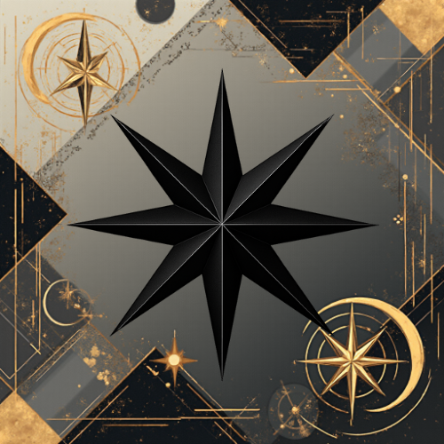 A detailed emblem for 'The Land Northstar' featuring a premium geometric design with blue, gold, and white colors, incorporating a star compass symbol and modern art deco style.