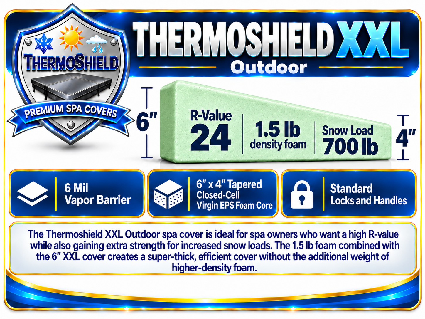 Thermoshield XXL Outdoor spa cover package 6" x  1.5lb