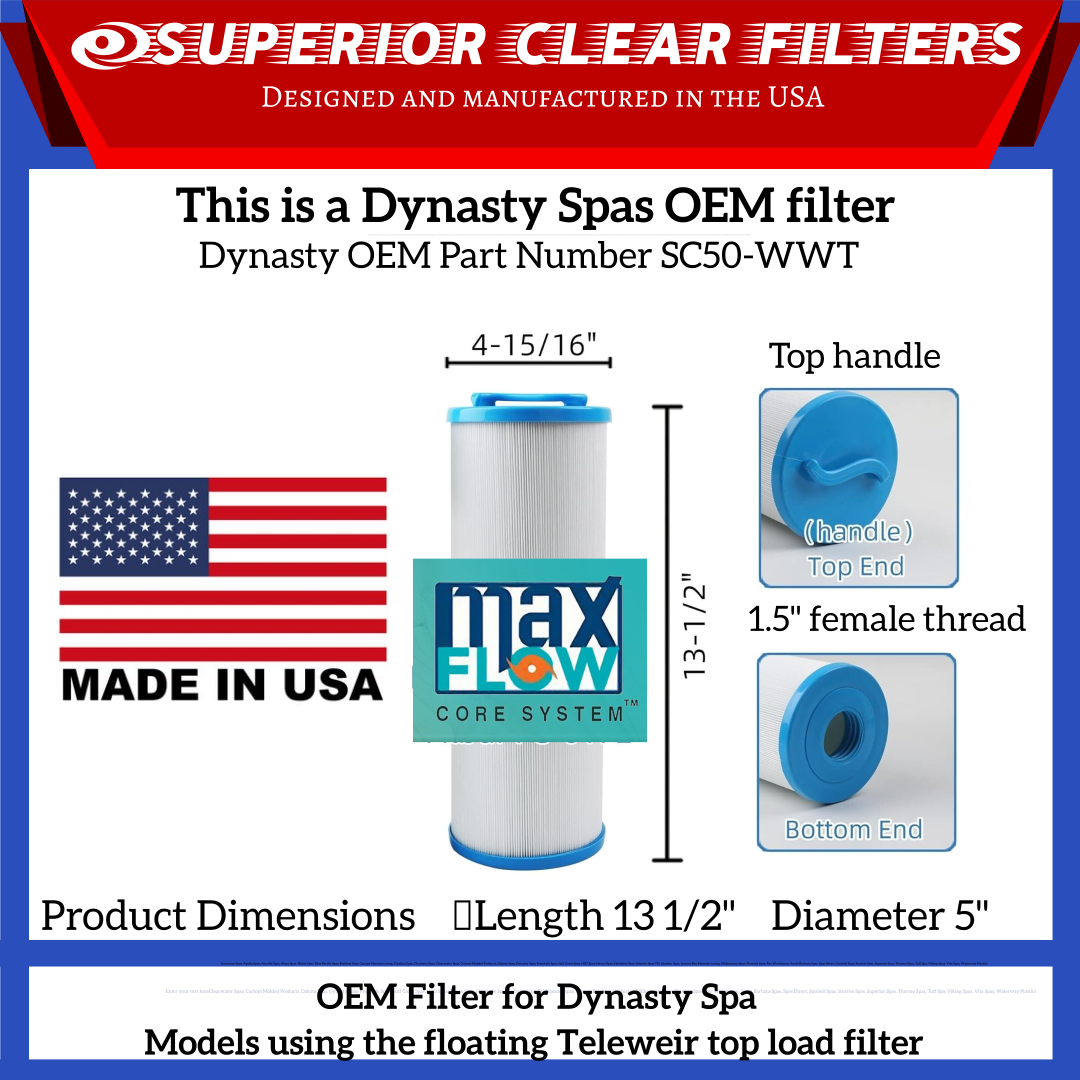 SC50-WWT Dynasty Spas OEM Factory Installed Filter - made in the USA