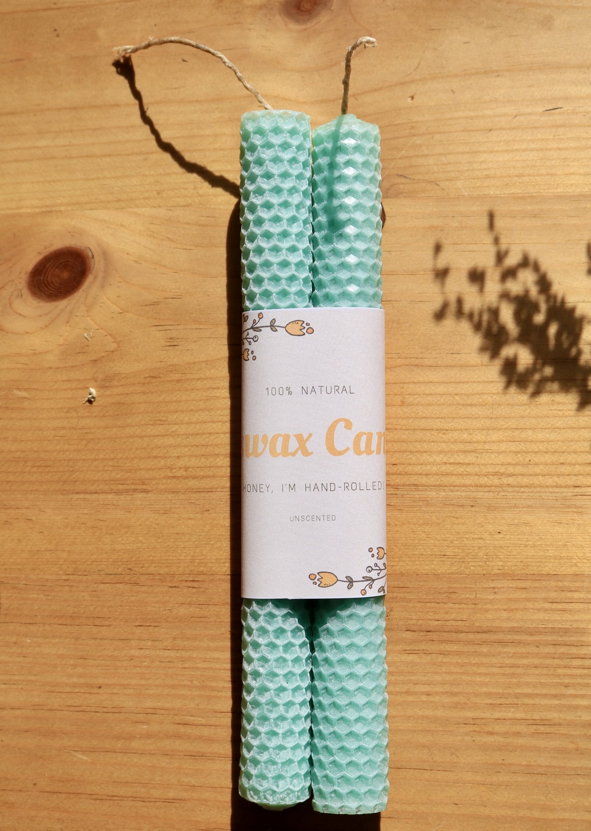 Aqua Blue Hand-rolled honeycomb beeswax candle