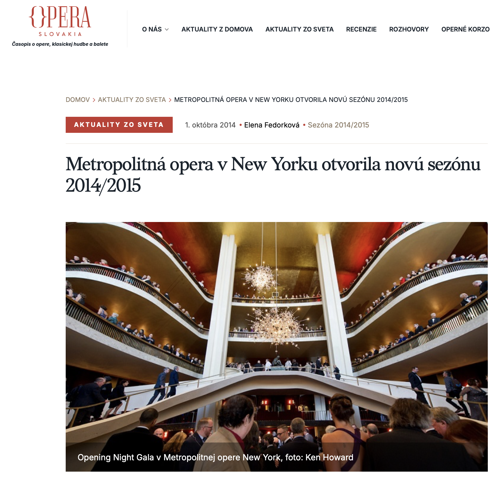 Opera Slovakia -Metropolitná opera v New Yorku otvorila novú sezónu 2014/2015
