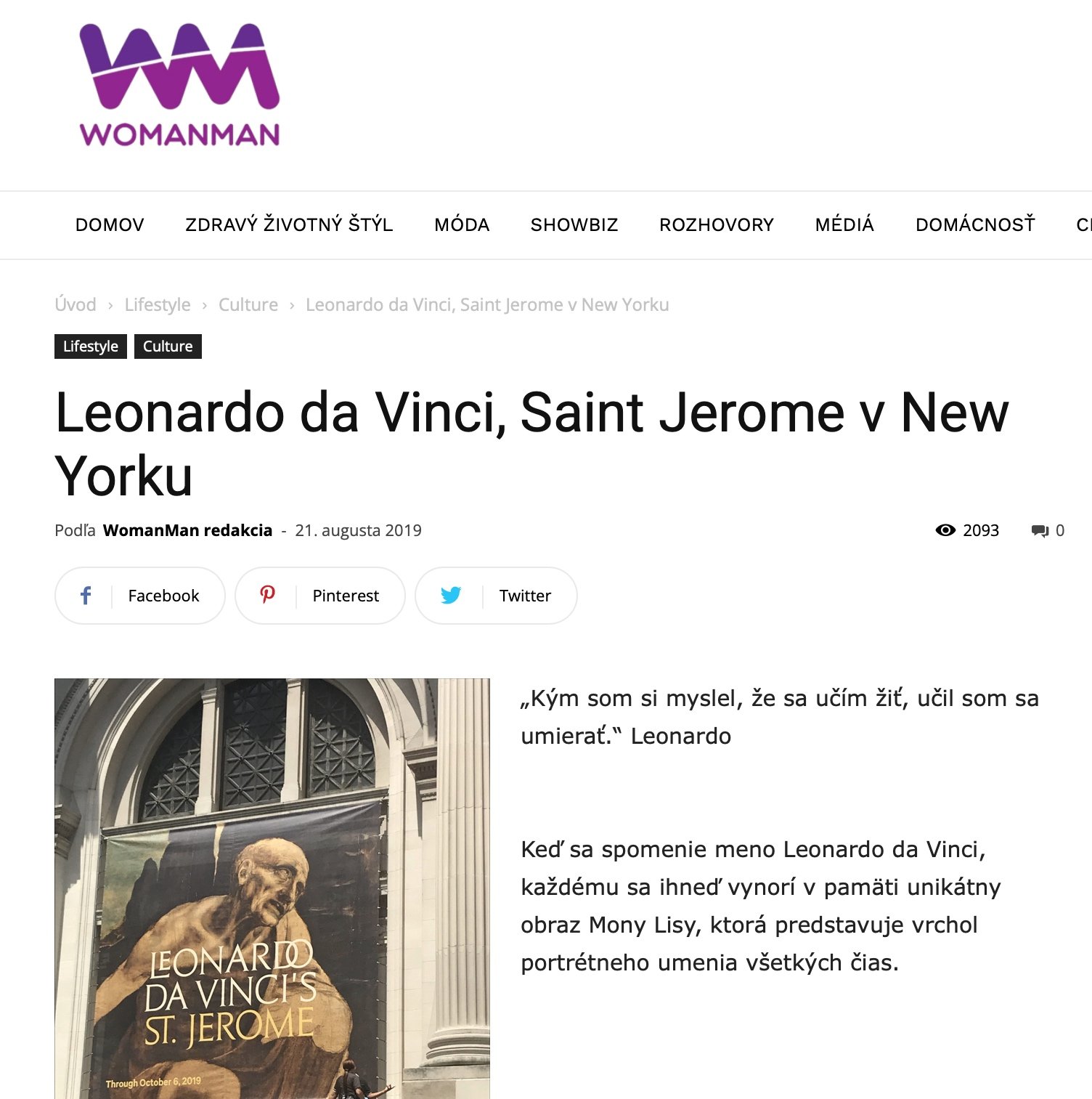 WomanMan Magazine - Leonardo da Vinci, Saint Jerome v New Yorku